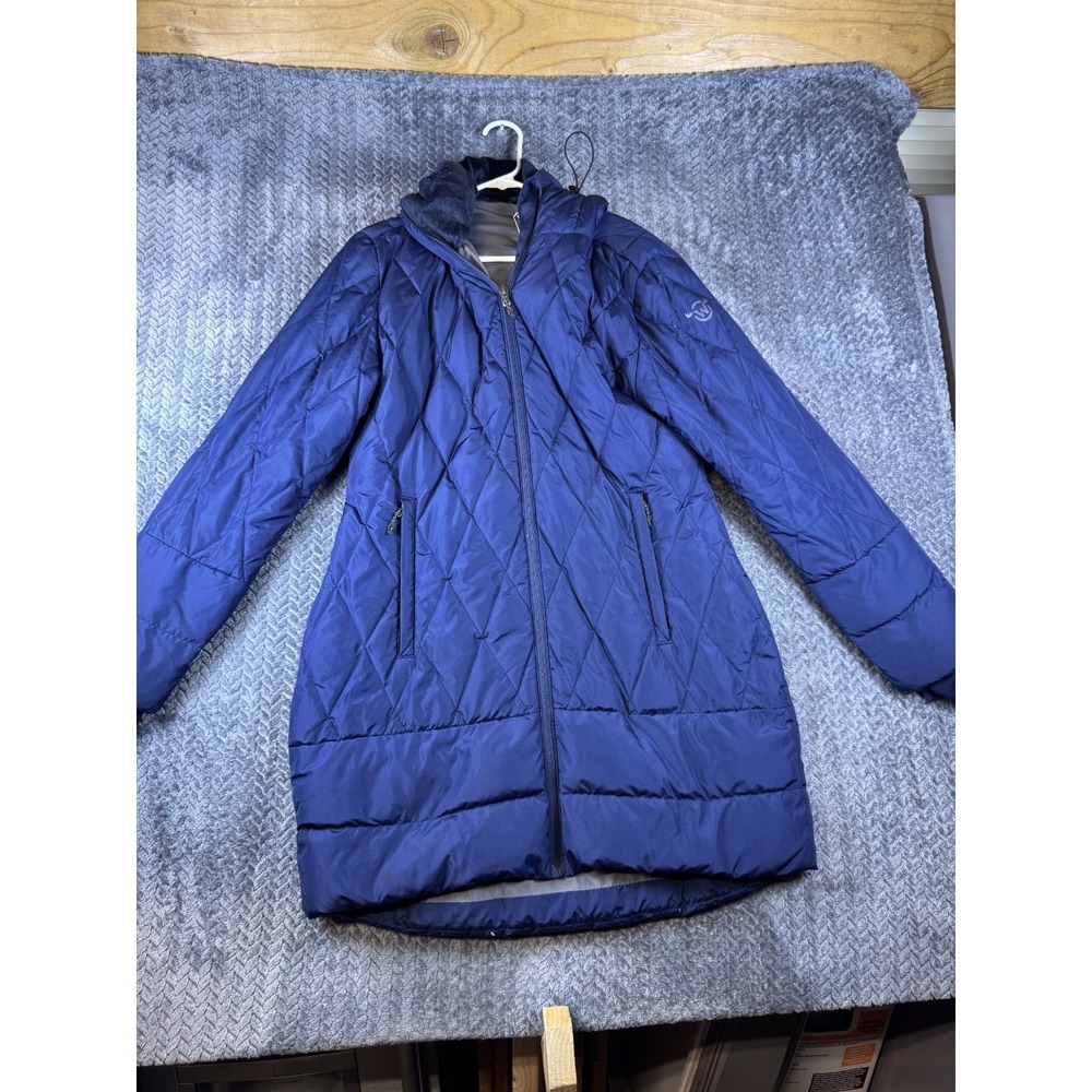 Moosejaw Mountaineering Parka Jacket Womens Large Blue Quilted Down Full Zip